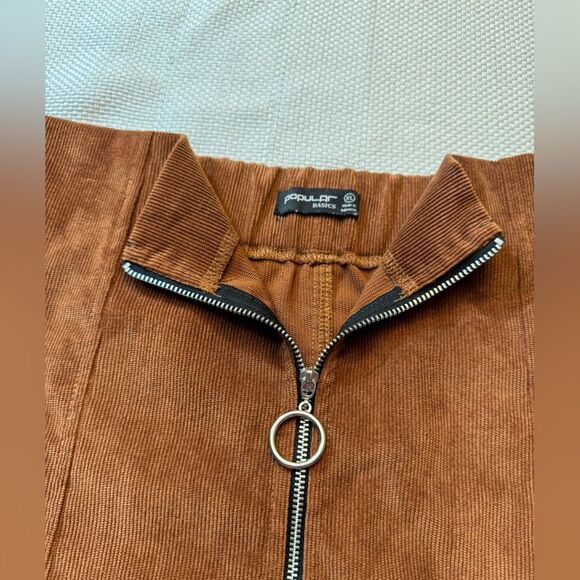 Popular basics juniors zip front brown corduroy mini skirt size XL - Picture 6 of 7